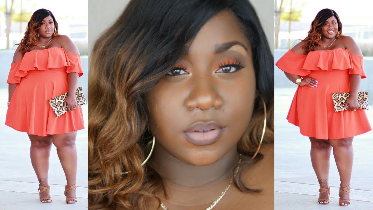 PLUS SIZE GRWM: ORANGE SMOKEY EYE + VIPBEAUTY HAIR + RUFFLE DRESS OOTD