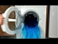 Experiment - Brutal Overfilled with Blue Water and Door Opening - Washing Machine