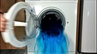 Experiment - Brutal Overfilled with Blue Water and Door Opening - Washing Machine
