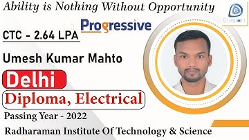 Congrats, Umesh | Selected in Progressive Infotech | 2.64 LPA |ELECTRICAL ENGINEER, PoY 2022| Delhi