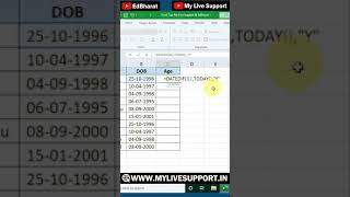 calculate age in excel | #shorts #edbharat #excel. #a_kumar_3112