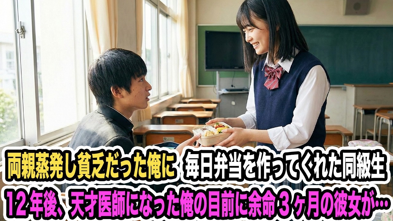 両親蒸発し貧乏だった俺に毎日弁当を作ってくれた同級生→12年後、天才医師になった俺の目の前に余命3ヶ月の彼女が現れ…【感動する話】