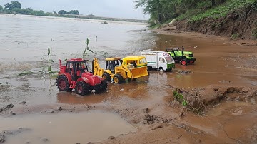 Tata Truck Accident Heavy Loading Mud River Pulling Out Mahindra Tractor? jcb Cartoon | Mk Toy