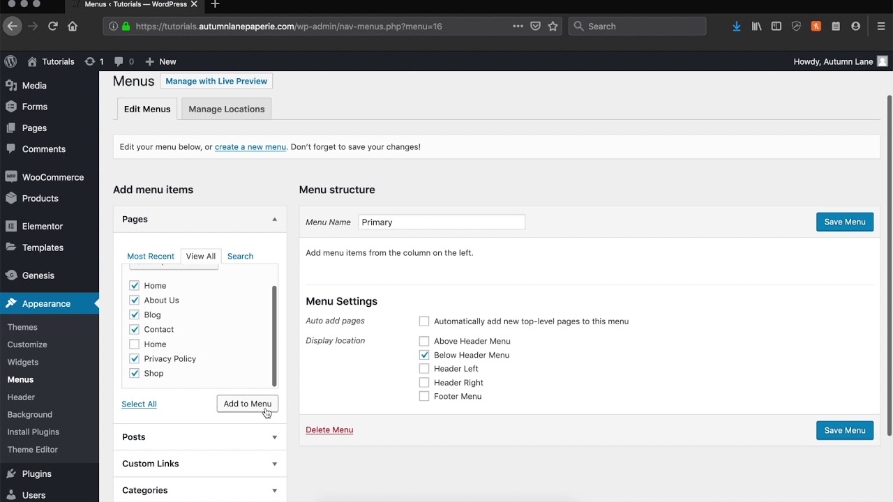 WordPress Tutorial: How to Set Up Your Website Menu - YouTube
