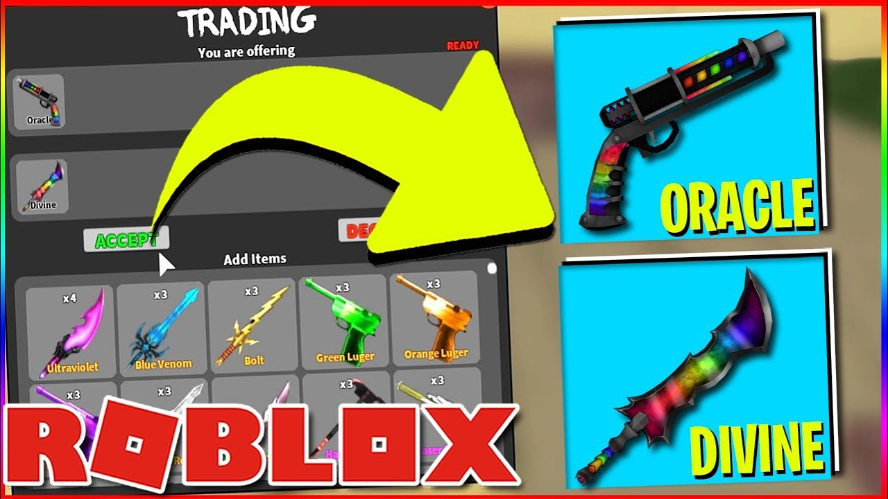 Trading The Oracle Gun For The Divine Knife Rare Roblox - how to get a free knife in murder mystery x roblox youtube