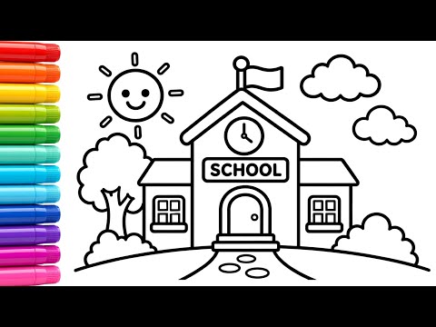 School Drawing and Colouring for Kids & Toddlers | Easy School Drawing | Learn Colors for Kids