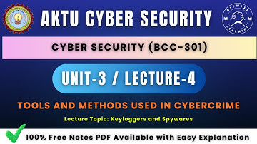 CyberSecurity Unit-3 (L-04) | Keyloggers and Spywares | AKTU B.Tech CSE (BCC301)