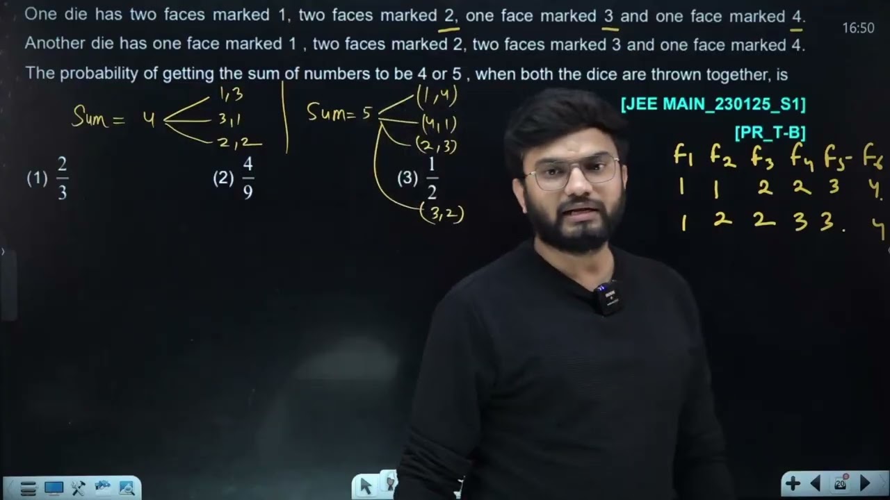 One die has two faces marked 1. two faces marked 2. 23 JAN 2025 SHIFT-1 JEE MAIN PYQ