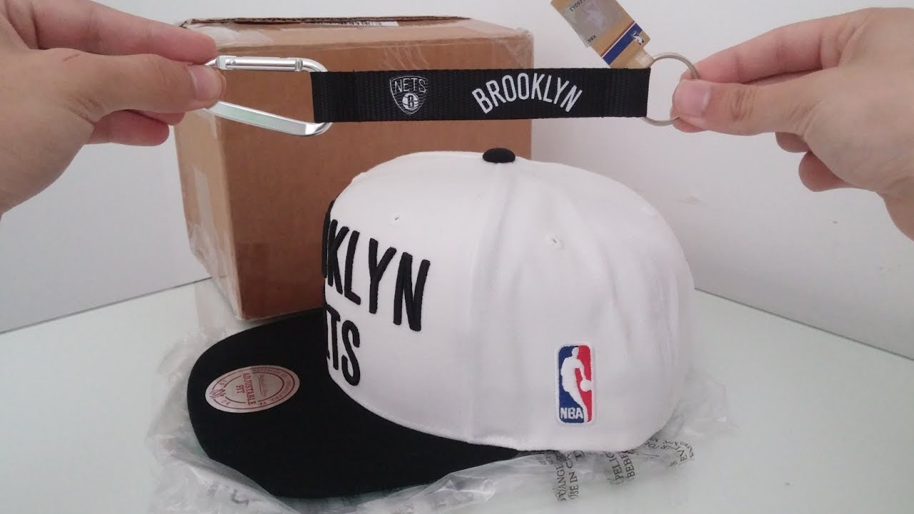 Mitchell & Ness Brooklyn Nets Snapback Hat - Natural/Black With Pink Bottom, Adjustable Cap - View #8