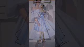 Draw a short blue dress رسم فستان أزرق قصير