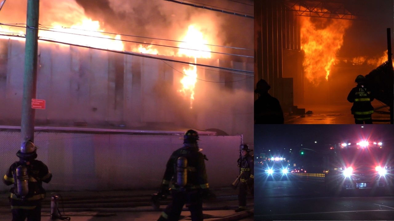 **EARLY ARRIVAL** FDNY Queens 5th Alarm Box 4553 Fire in a Lumber ...