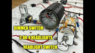 how to wire 4 headlights   pull switch   dimmer high beam switch (for beginners)