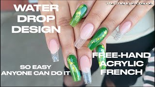 Doing WATER DROP? design and Free Hand Acrylic French Tips | Fall Season | Tutorial nails nailtech