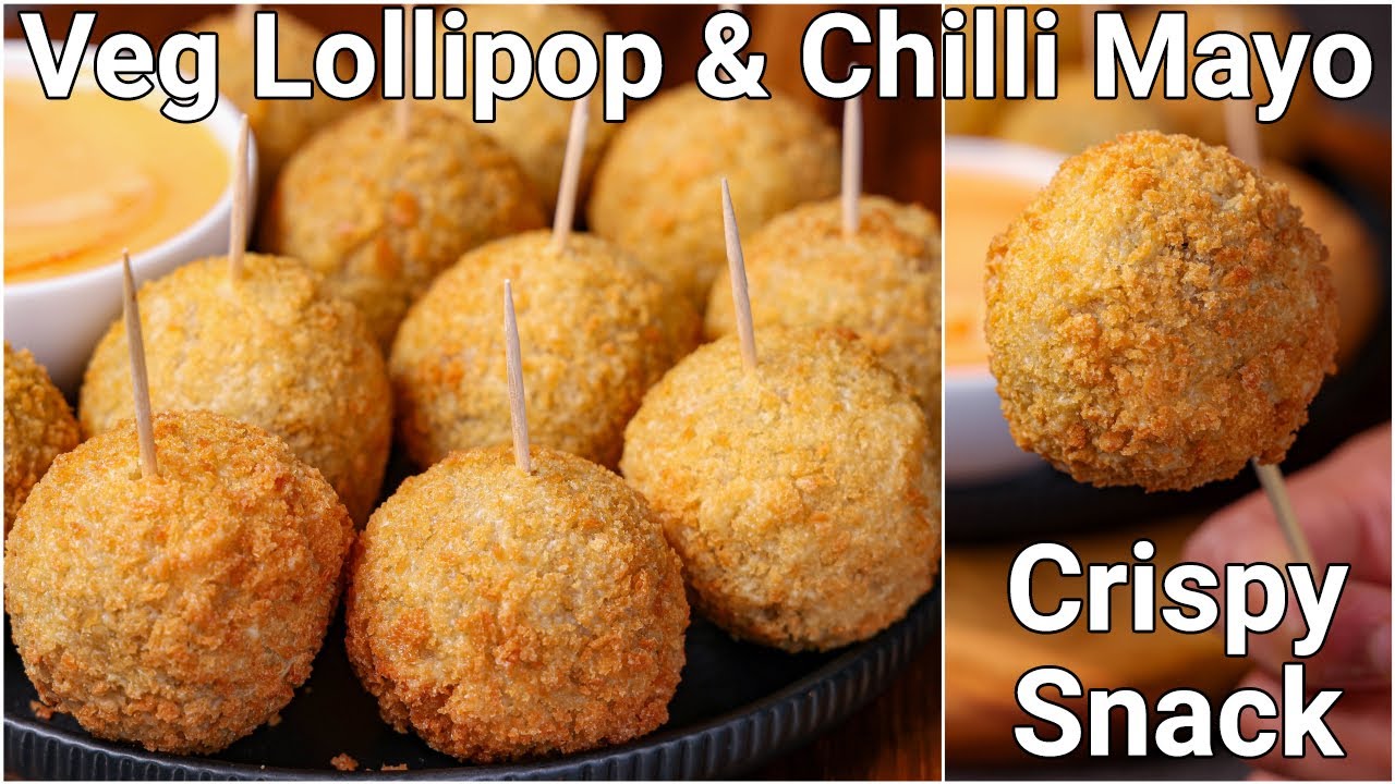 Crispy Veg Potato Lollipop with Chilli Mayo Dip Kids Party Snack | Veggie Lollipop Meat Alternative | Hebbar | Hebbars Kitchen
