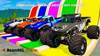 5 MONSTER TRUCKS  vs GIANT COLOR WATER SLIDE #070 - BeamNG.Drive screenshot 5