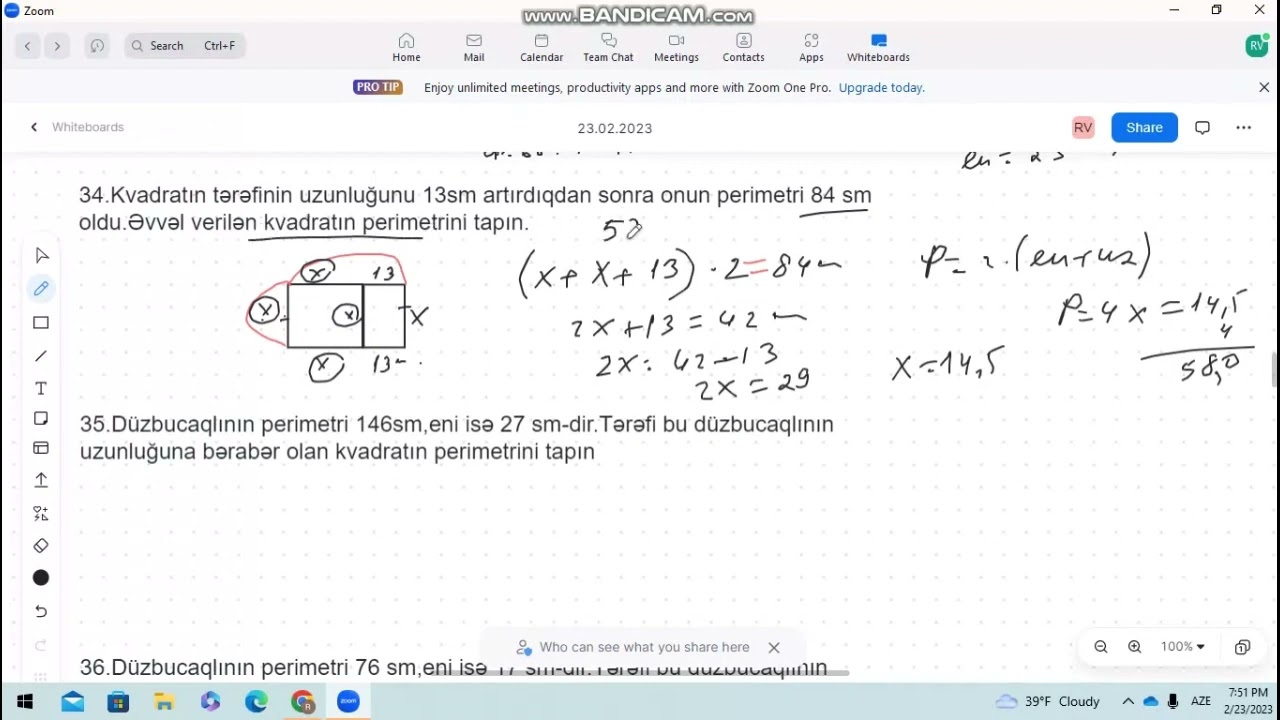 Düzbucaqlı və kvadratın perimetrinin tapılması
