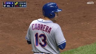 NYM@MIL: Cabrera crosses plate on unusual forceout