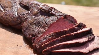 Whole beef tenderloin, smoked in an offset smoker