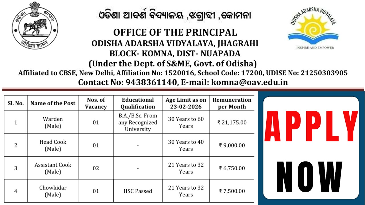 Warden, Cooks & Chowkidar || OAVs NUAPADA, JHAGRAHI