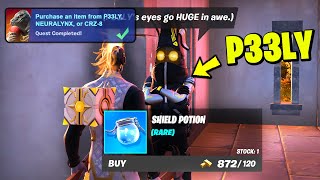 Purchase an item from P33LY, NEURALYNX, or CRZ-8 - Fortnite Quest