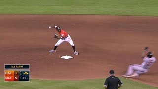 BAL@MIA: Marlins turn two to escape a jam in the 7th