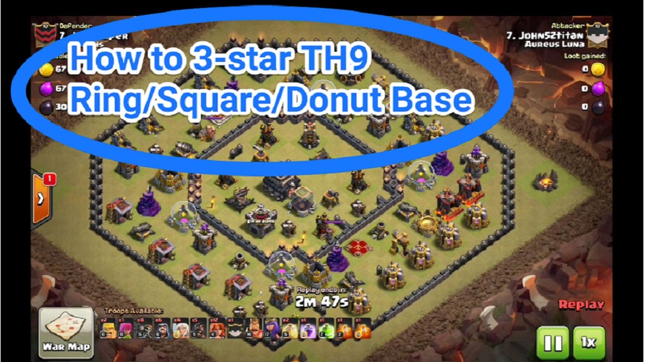Clash of Clans- How to 3-star TH9 Ring/Square/Donut Base - YouTube