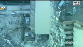 Raw: Aerial view of condo tower collapse near Miami Beach, Florida | No audio