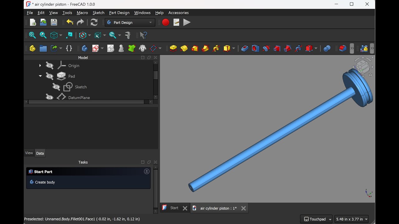 FreeCAD 1.0, Andy Sly Machine Engineer, Air Cylinder Piston - YouTube
