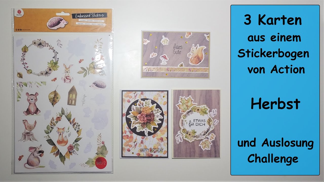 3 Karten aus einem Stickerbogen von Action, Herbst, Karten basteln mit ...
