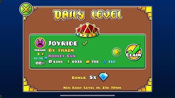 Joyride by thazm- Geometry Dash (Daily Level, 8 Stars)