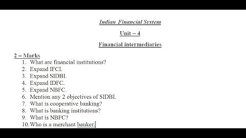 4 Indian Financial System Financial Intermediaries Bcom 6th Sem Gulbarga Banks IFCI SIDBI IDFC NBFC