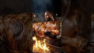 Shredded Guy Eating Giant Cow Leg #foodchallenge #mukbang #bbq #steak