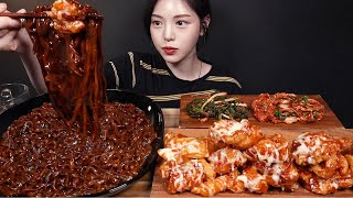 SUB)Spicy Seasoned Fried Chicken and Jajang Ramyun Jjapaghetti Mukbang Asmr