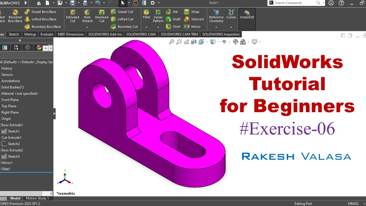 SolidWorks Tutorial for Beginners Exercise 6 - YouTube