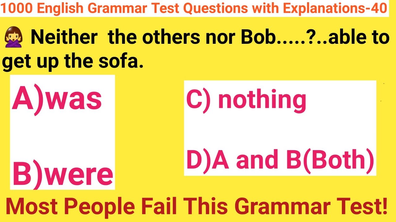  0040 1000 English Grammar Test Practice Questions Subject Verb Agreement Exercises Neither
