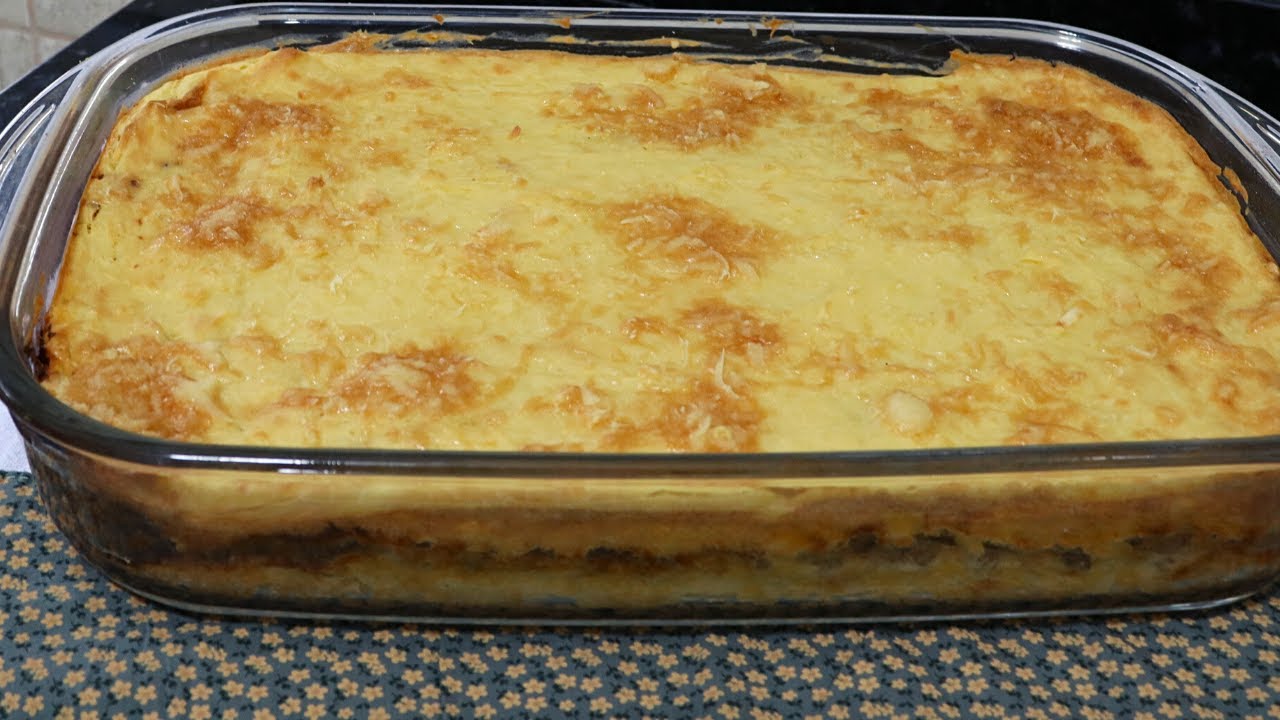 TORTA DE MANDIOCA CREMOSA COM CARNE MOÍDA SEM FARINHA DE TRIGO DESMANCHA NA BOCA