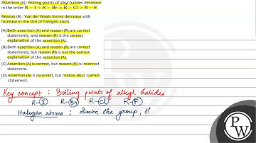 Assertion (A) : Boiling points of alkyl halides decrease in the order R-I>R-Br>R-Cl>....