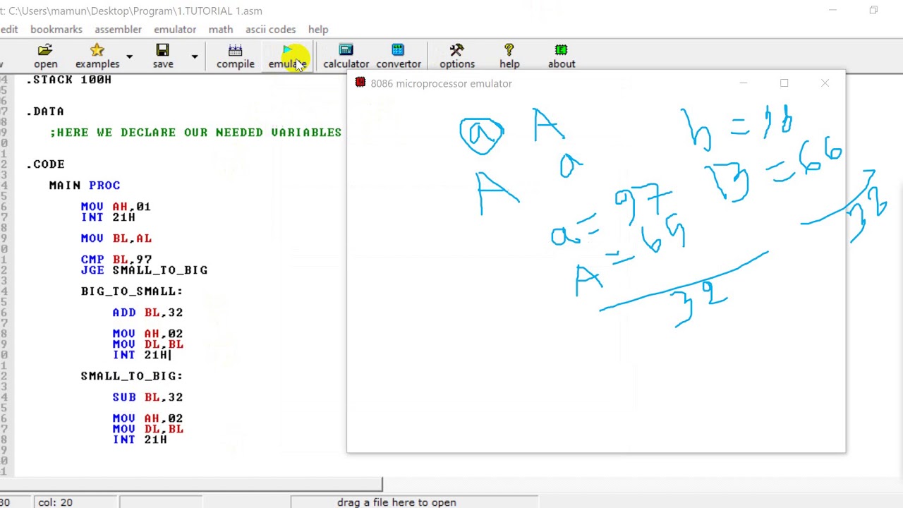 4.Case conversion using assembly language lower case to upper case upper case to lower case