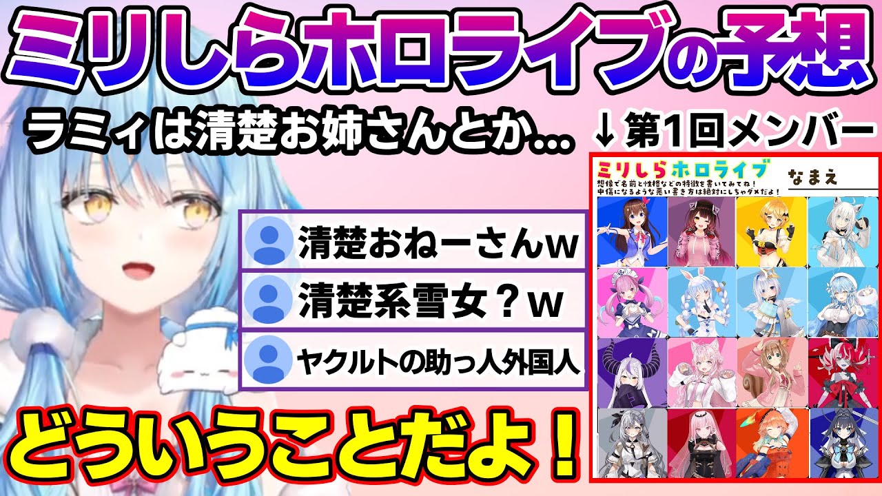 ミリしらホロライブで自分がどう書かれるか予想をするが今を知っている雪民に笑われるラミィちゃんｗ【雪花ラミィ/ホロライブ/切り抜き/らみらいぶ/雪民】