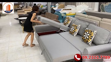 Sofa góc giường bọc vải nỉ cao cấp màu ghi