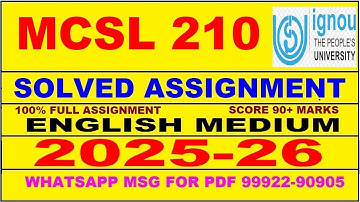 MCSL 210 solved assignment 2025-26 in English || mcsl 210 solved assignment 2026 || mcsl210 2025-26