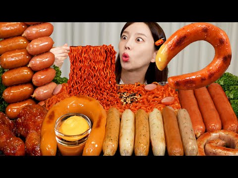불닭볶음면🔥 킬바사 소세지 모듬 소세지 양념치킨 먹방 Buldak <strong>Ramen</strong> <strong>Chicken</strong> DrumStick Grilled Sausages Mukbang ASMR Ssoyoung