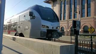 TexRail Train Departing Grapevine Station Stadler FLIRT T