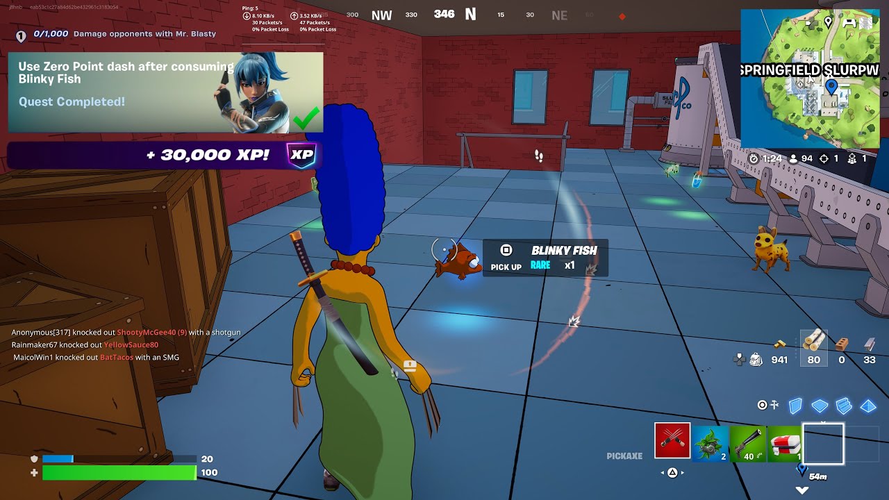 Fortnite - Use Zero Point Dash After Consuming Blinky Fish (Simpsons Kickstart Quests)