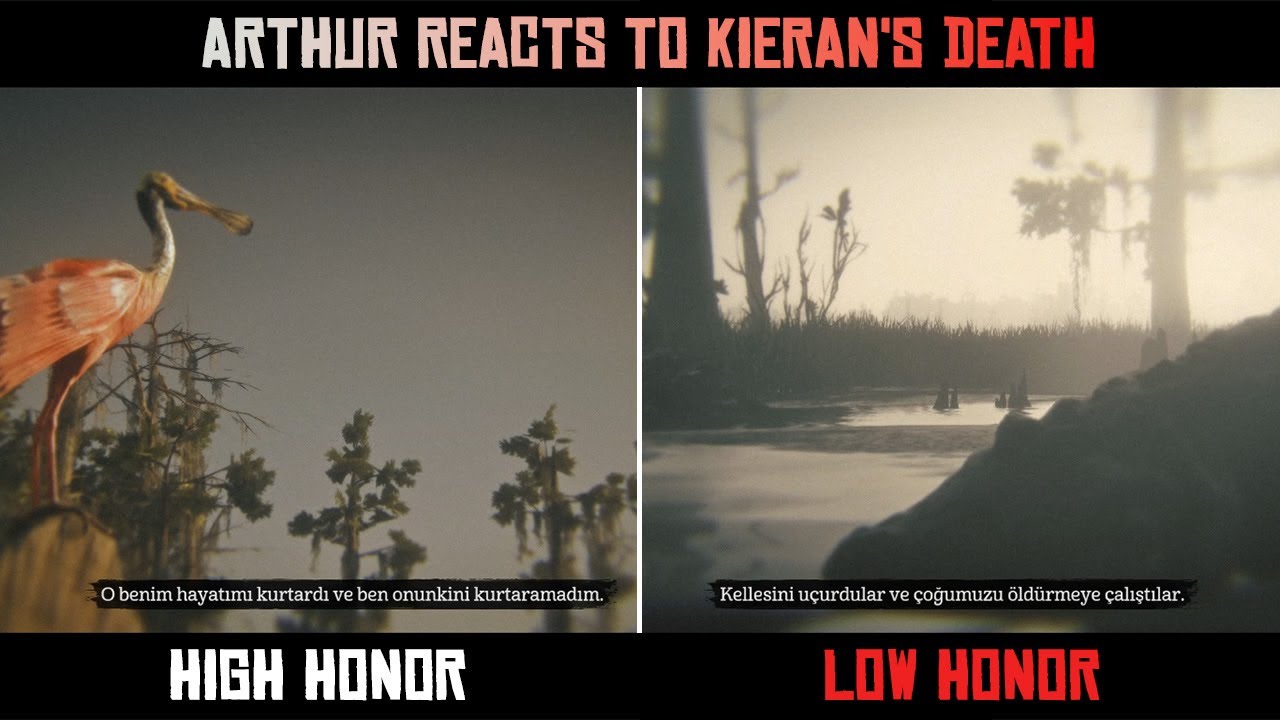 High honor vs Low honor Arthur reacts to Kieran's death - RDR2 - YouTube