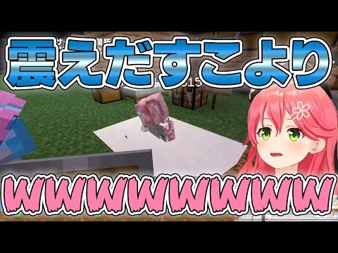 集めていた粉雪にハマって抜け出せなくなるこよりを見て爆笑するみこち【ホロライブ切り抜き/さくらみこ/博衣こより/獅白ぼたん】