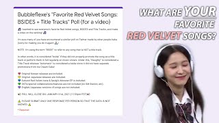 Tell me YOUR favorite RED VELVET BSIDES + TITLE TRACKS!
TELL ME YOUR PICKS HERE ➡️ https://forms.gle/3NSarm28jmC8VFW26
BGM: Red Velvet Bing Bing Instrumental by Clean Inst.
https://www.youtube.com/watch?v=mOkm_hwjvl0
Tip me on ko-fi! https://ko-fi.com/bubbleflexe
Support me on Patreon! https://www.patreon.com/bubbleflexe
💖 And a big thank you to my lovely patrons! 💖
Dakota
DashieH
mkwagner
Nero
Mari
Mecha
Ty
noah2501
Californialuv84
Gord.A
Lor
Pyrel
Ralgou
Tayler
Previous Video:
Video Editor: Sony Vegas Pro 17
Watch MONSTER: https://www.youtube.com/watch?v=Ujb-gvqsoi0
Watch PSYCHO: https://www.youtube.com/watch?v=uR8Mrt1IpXg
My social media if you want updates and to see me complain:
Twitter (Most active): https://twitter.com/bubbleflexe
Instagram: https://www.instagram.com/bubbleflex45/
Tumblr: http://bubbleflexe.tumblr.com
#REDVELVET Tell me YOUR favorite RED VELVET BSIDES + TITLE TRACKS!