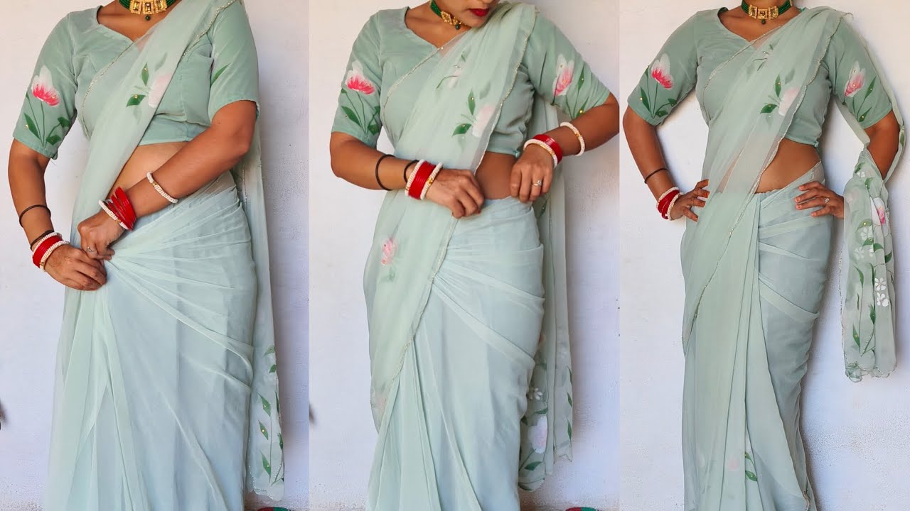 Soft Georgette Saree Draping Tutorial for Wedding Guests/Perfect Pleats for Beginners Look Slim Tall