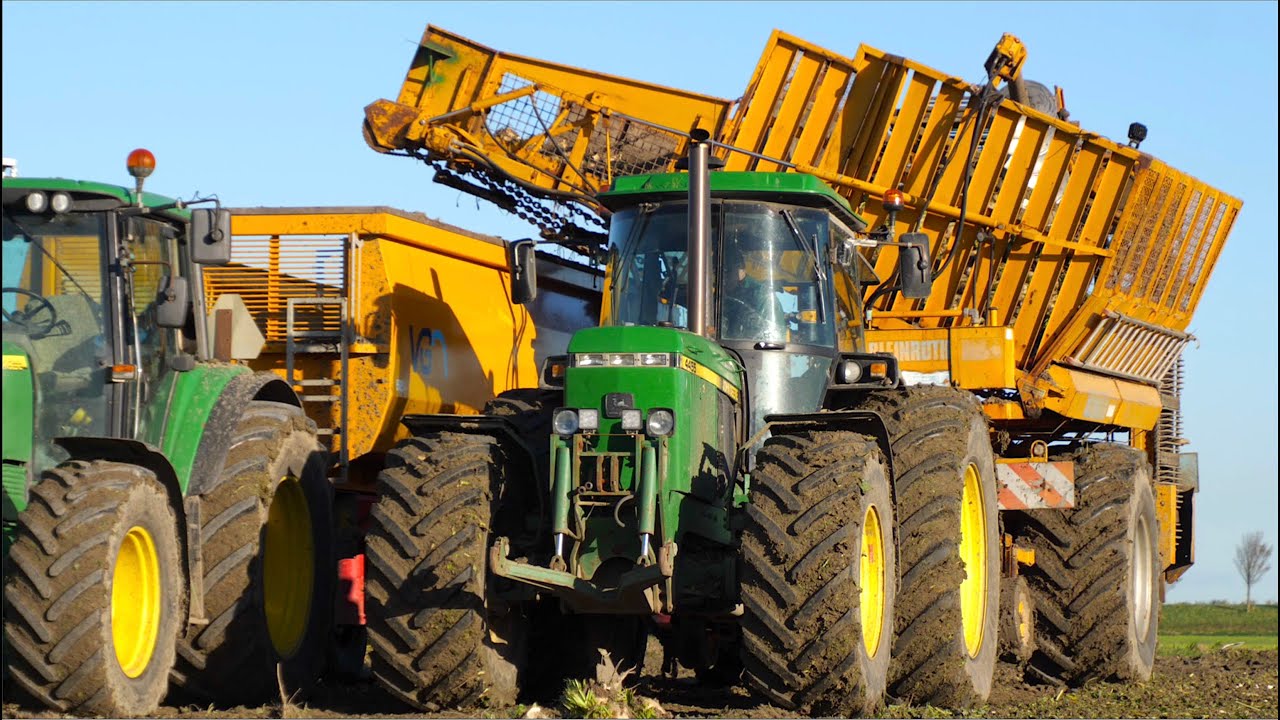 ⁣Two phase sugar beet harvest | classic John Deere 4455 + Bleinroth LB 20 loader / Rüben ladebunker