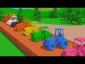 Wooden elevator and tractor jumps straight to the paint tank  colorful vehicles